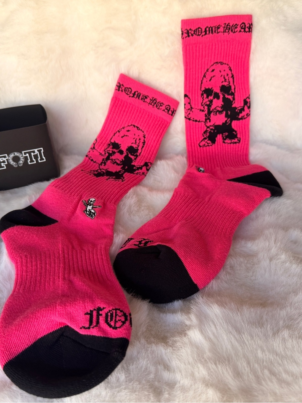 Chrome Hearts Neon Pink Graphic Crew Socks NEW Rare Unisex 1 Pair